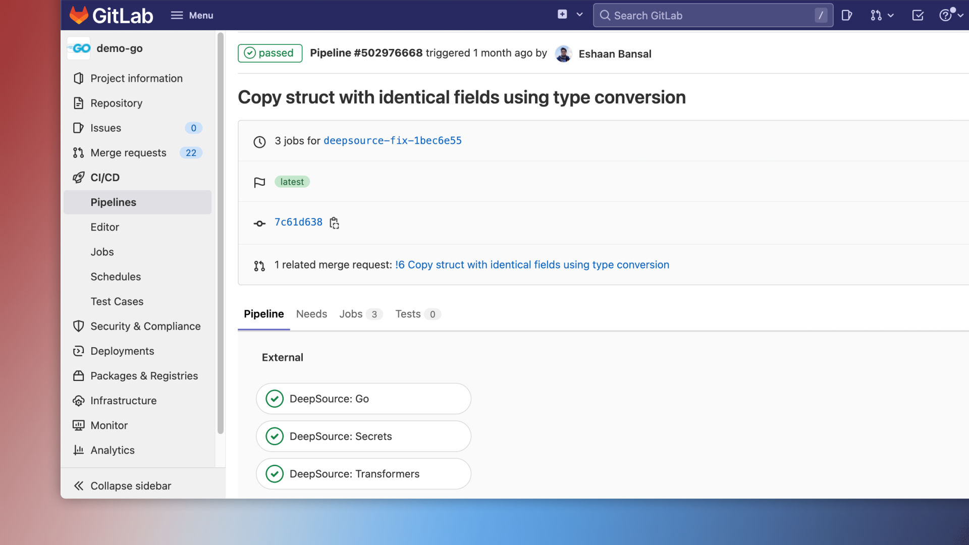 Analysis results as pipelines on GitLab merge requests