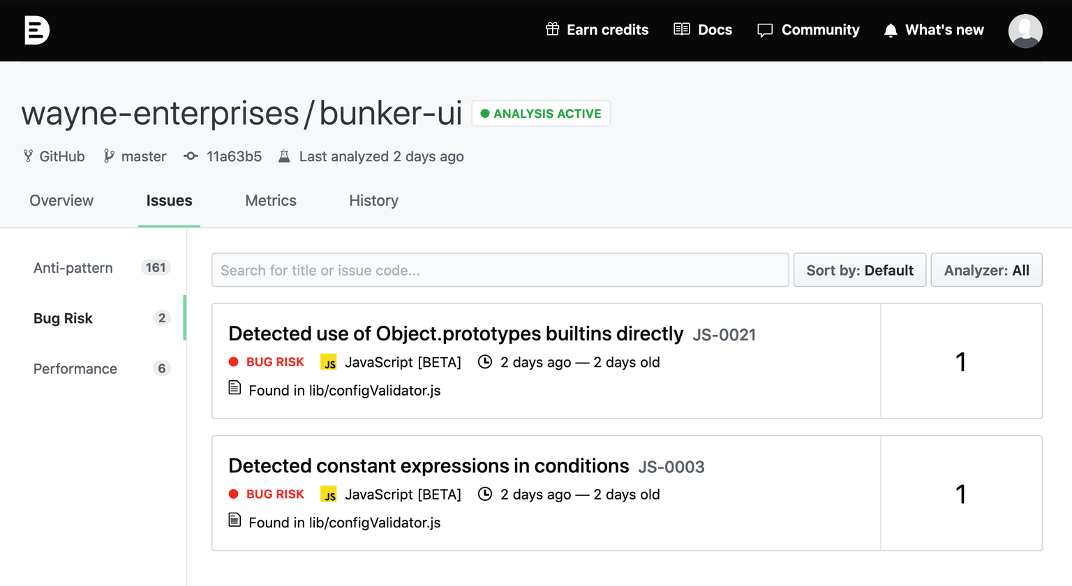 DeepSource JavaScript Analysis Results