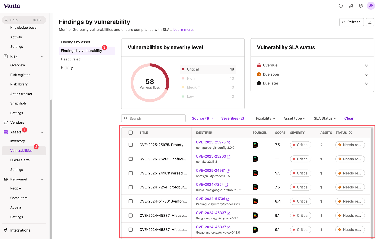 Vanta dashboard